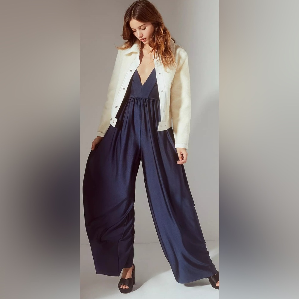 Urban Outfitters Navy and Cream Jumpsuit